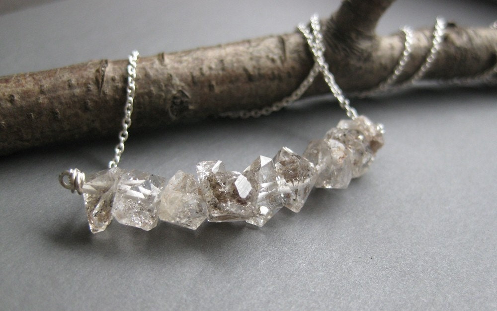 twin pointed TINY HERKIMER quartz crystal necklace