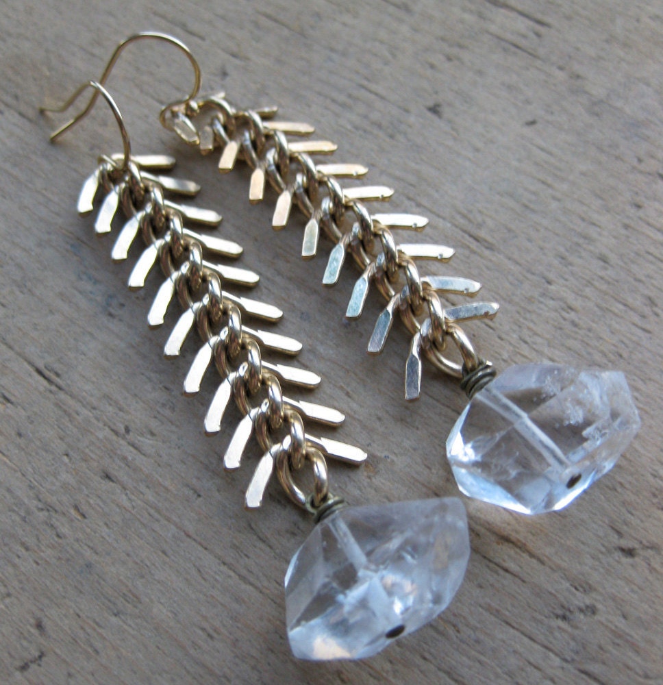 FISHBONE brass and HERKIMER earrings