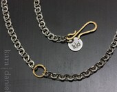 stainless steel chain and hammered gold . necklace