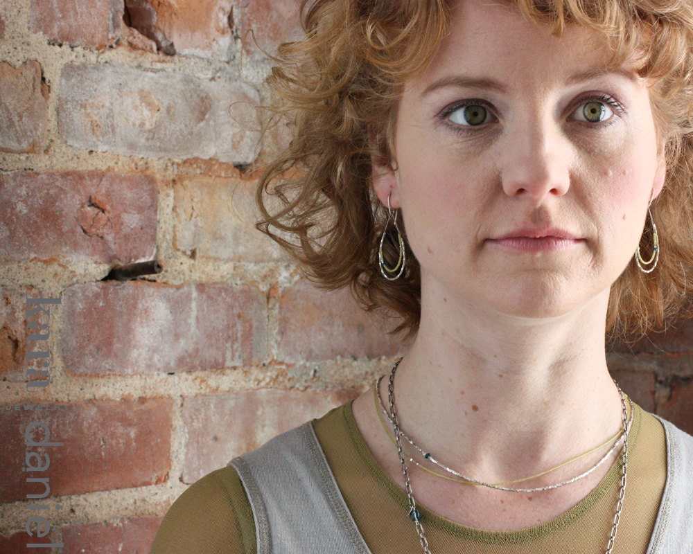 delicate jade & sterling cube double strand . necklace