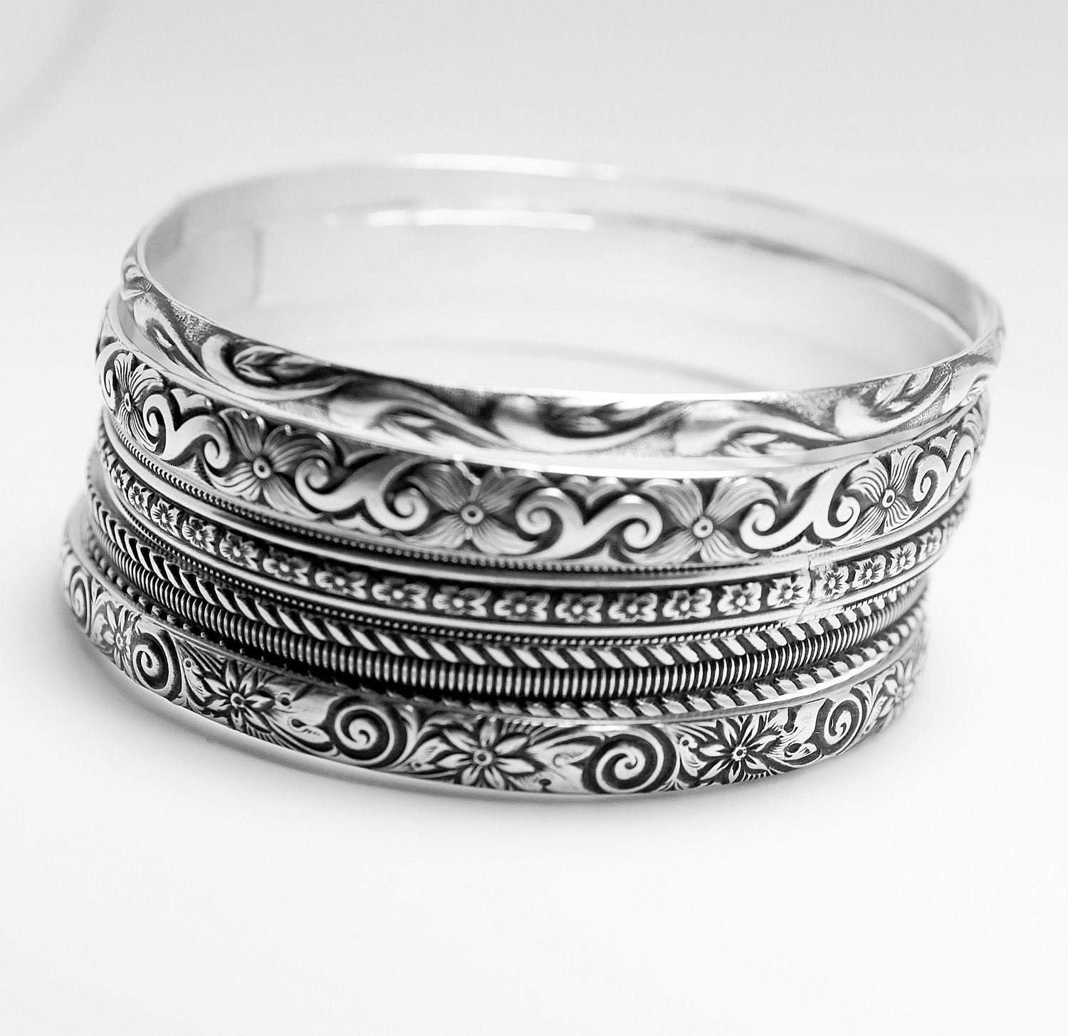 Five Sterling silver bangle braclets different designs
