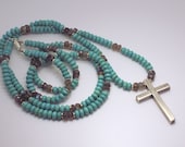 40" long beaded OOAK Turquoise and Labradorite cross necklace