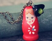 Red & Black Wooden Nesting Doll Necklace