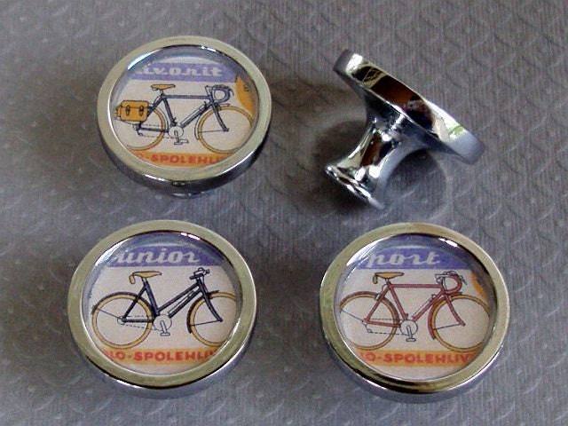 Drawer Pulls   Cabinet  Knobs  Vintage Bicycle Ad Stamps