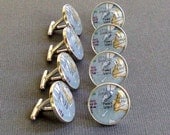 Groomsmen Wedding  Map Cufflinks Heirloom  Solid Sterling Silver Cast One Piece Made to Order Luxe Line Vintage Atlas 4 Sets