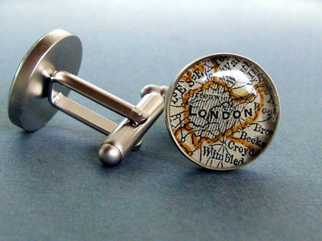 Map Cufflink Set Vintage Atlas Reclaimed Sterling Silver Custom Locations