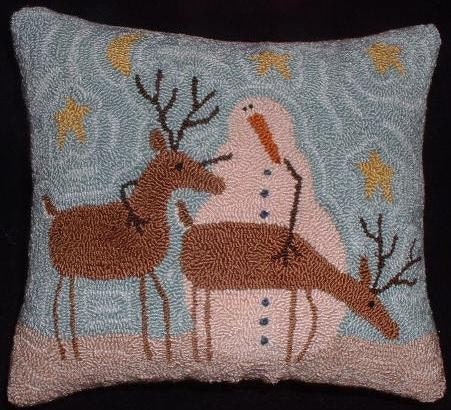 Primitive Needle Punch Pin Keep Pillow Snowman Reindeer