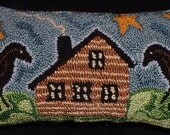 Primitive  Punch Needle PATTERN Crows and a Cabin
