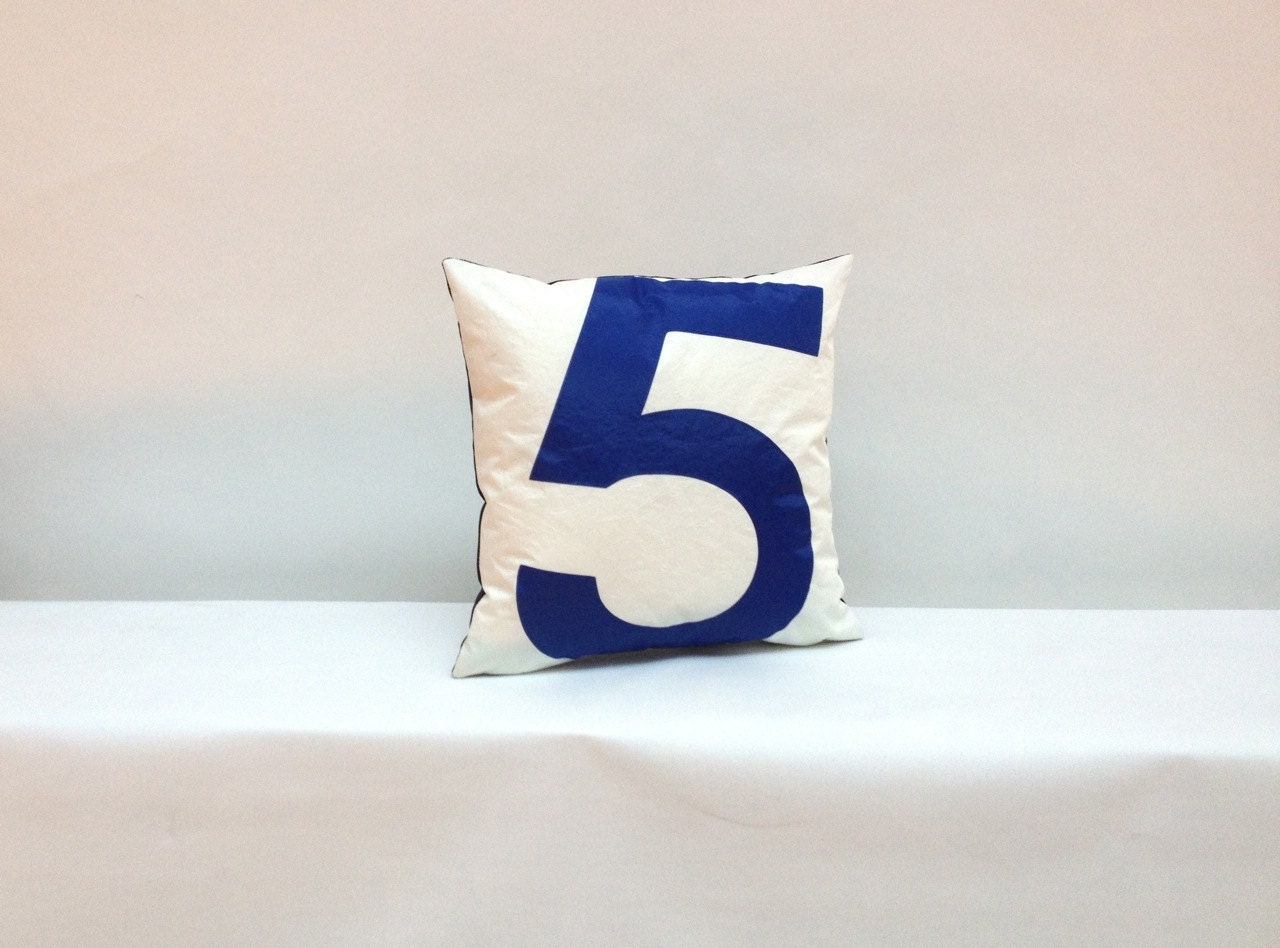 Upcycled Sail Throw Pillow - Blue Number 5