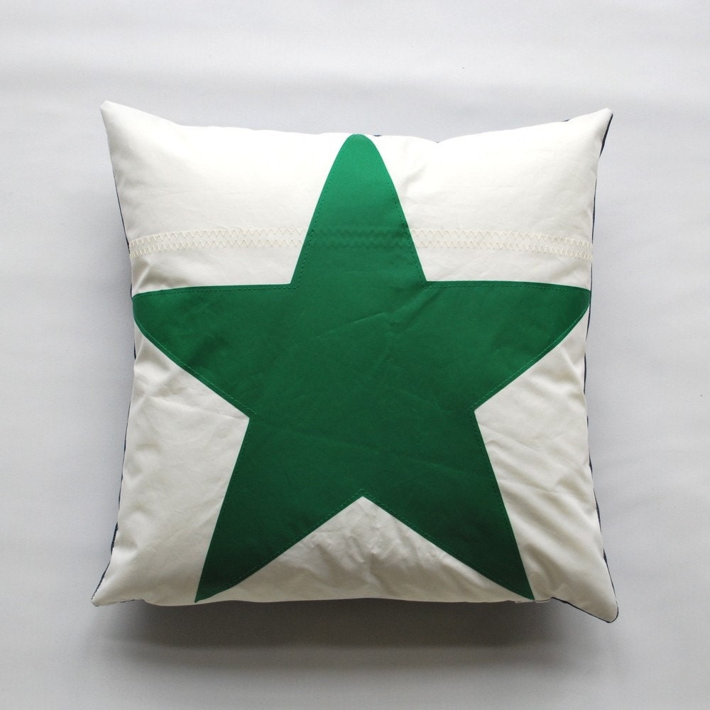 Recycled Sail Green Star Throw Pillow