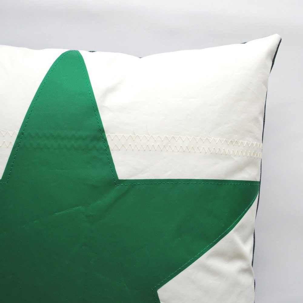 Recycled Sail Green Star Throw Pillow