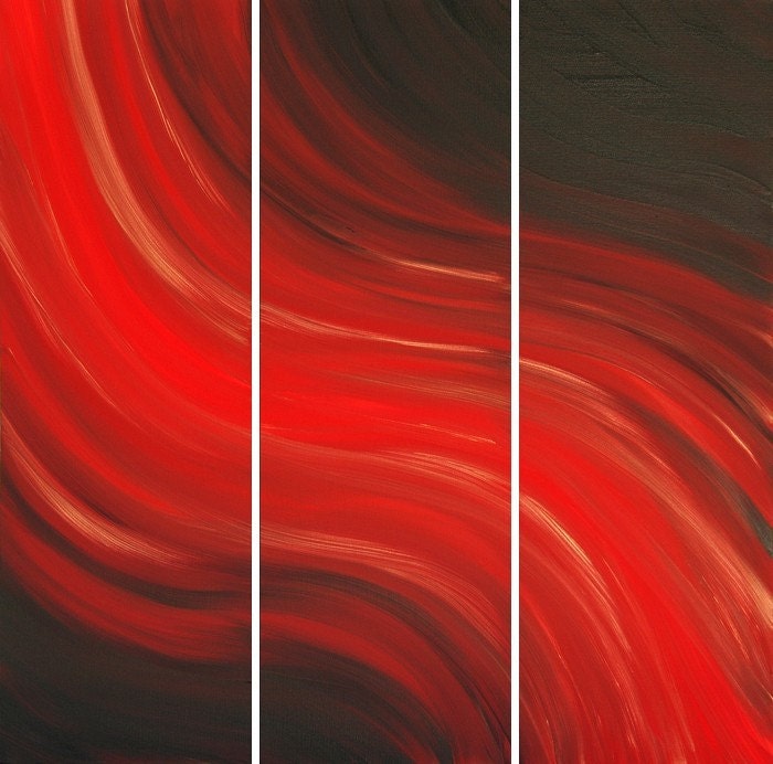 Red Painting Abstract Modern Contemporary Art Gold Artwork Triptych Canvas 36x36 - Ruby Red Painting Triptych