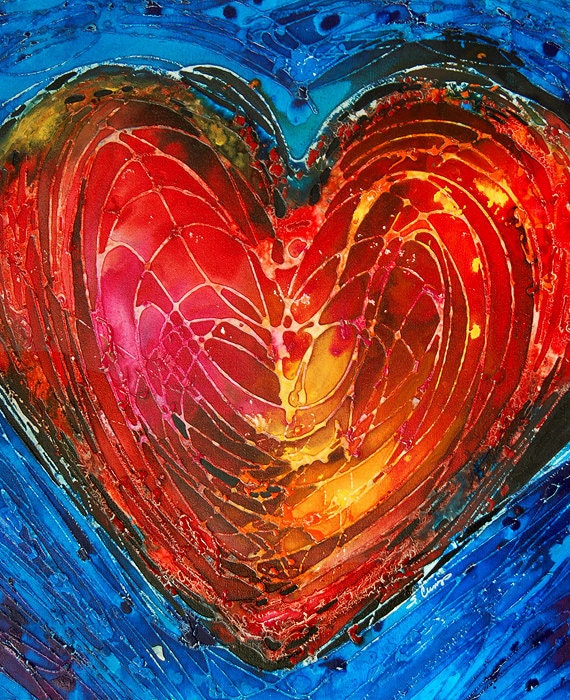 Heart Painting Abstract Art Red Yellow Blue Pink Orange Love Lovers - Always