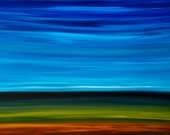 Large Canvas Abstract Landscape Blue Art Green Brown Painting Sky Artwork - 36x48 - Day Break - Earth Tone Landscape Art