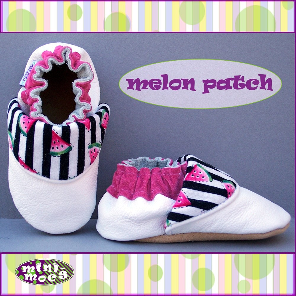 melon patch - 4 Sizes Infant to Toddler - Soft Sole Baby Shoes - Genuine Leather Shoes