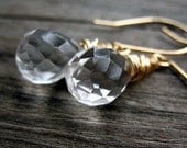 Rock Crystal Earrings - Dangle, 14K Gold Wire Wrapped Earrings