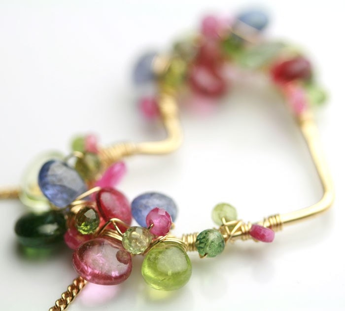 Tourmaline and Tanzanite Gem Encrusted Heart Necklace
