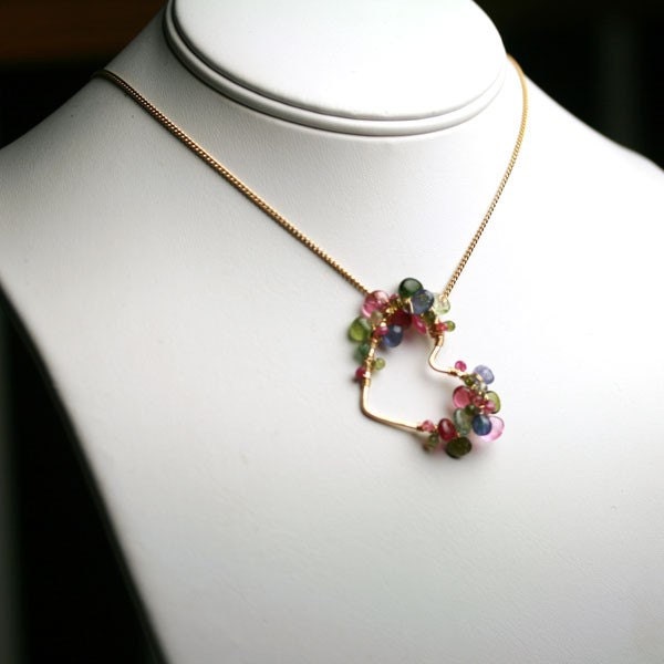 Tourmaline and Tanzanite Gem Encrusted Heart Necklace