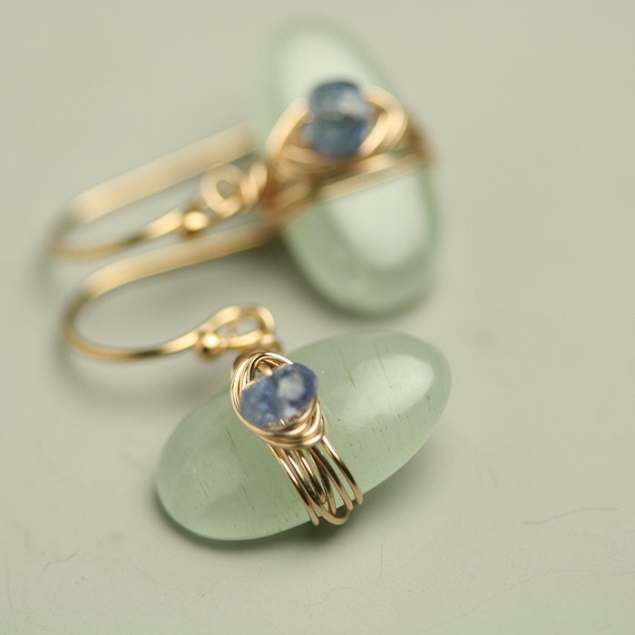 Aquamarine Pebble Earrings with Tanzanite Rondelle in Gold Fill