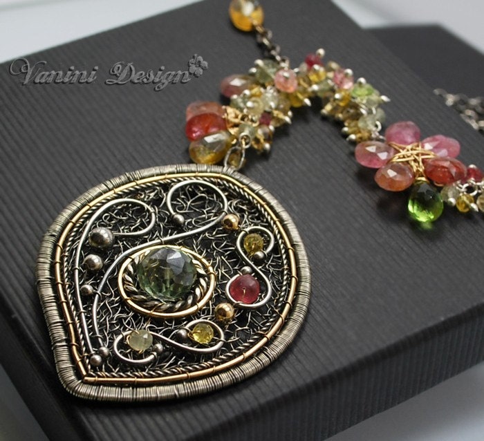 Sorbet-Fine999/sterling silver,14k Goldfill,Quartz,Tourmaline,Citrine,Sapphires,Green topaz,prehnite,red spinel,peridot Necklace
