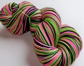 Handpainted Superwash Merino and Nylon 2ply Sock/Fingering  -- Lime Pink and Licorice (Striping)