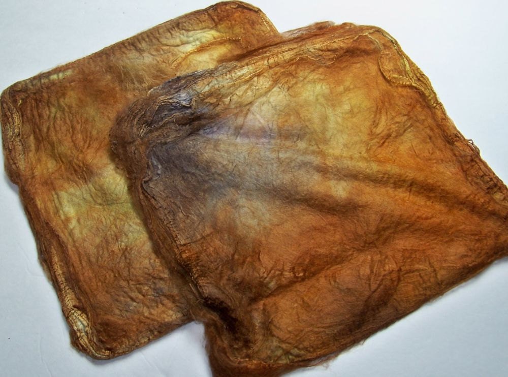 Hand Dyed Silk Fiber Mawata Silk Hankies for Spinning or Knitting -- Copper Penny (10grams)