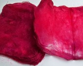 Hand Dyed Silk Fiber Mawata Silk Hankies for Spinning or Knitting -- Cranberry Red (10grams)