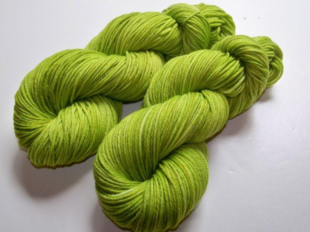 Hand Dyed Superwash Merino Worsted Yarn -- Chartreusey (green)