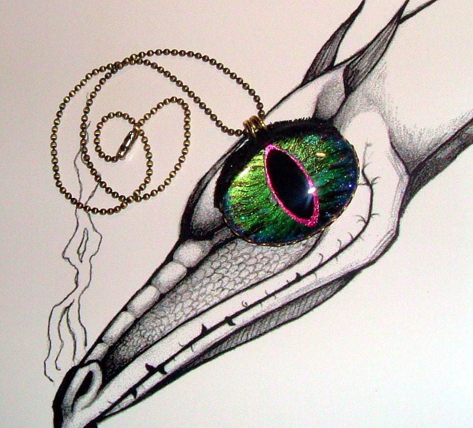 50% off Dragon Eye Pendant Necklace Gothic Fantasy Cosplay Steampunk Hand Painted Glass