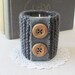 Knit Candle Holder- handmade with linen trim and wooden buttons