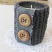 Knit Candle Holder- handmade with linen trim and wooden buttons
