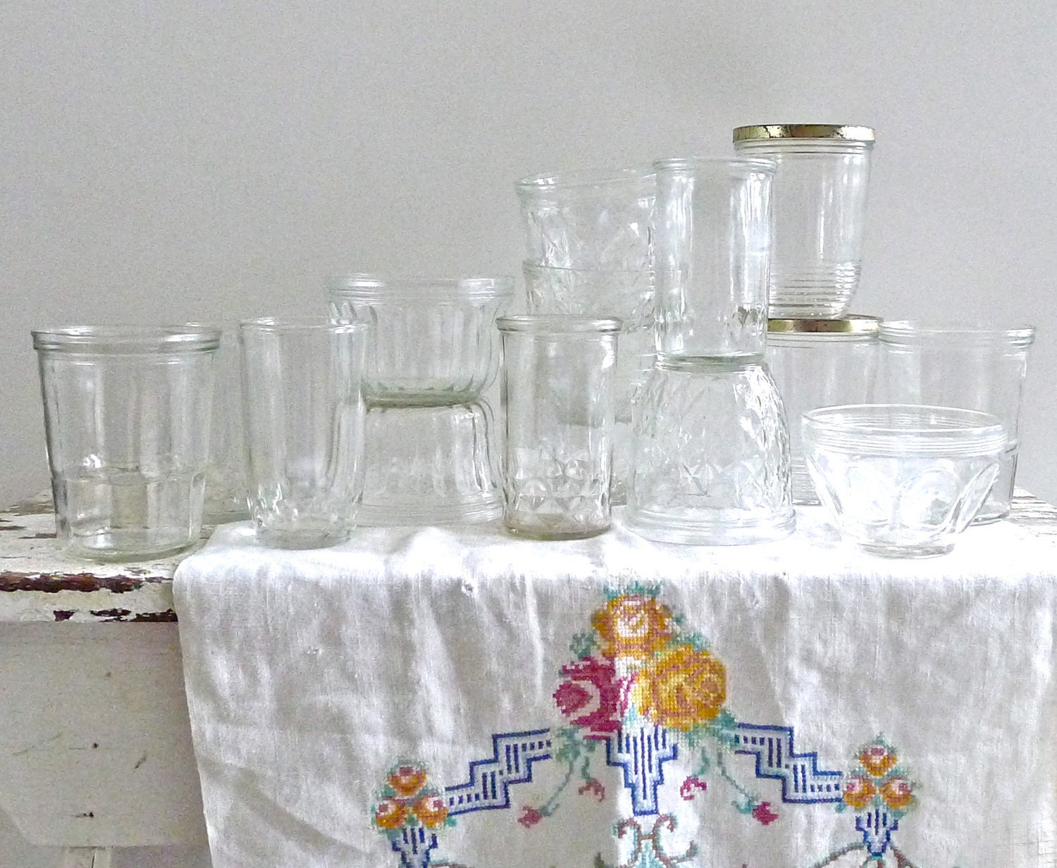 Vintage Jelly Jars Juice Glasses Variety of Fifteen