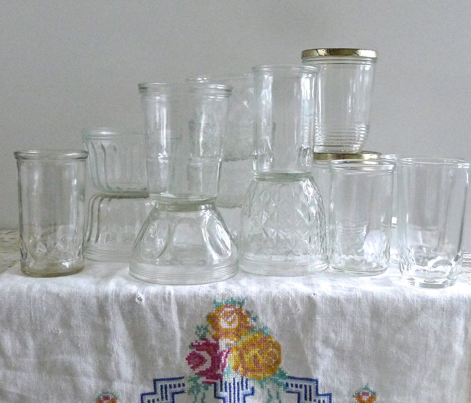 Vintage Jelly Jars Juice Glasses Variety of Fifteen