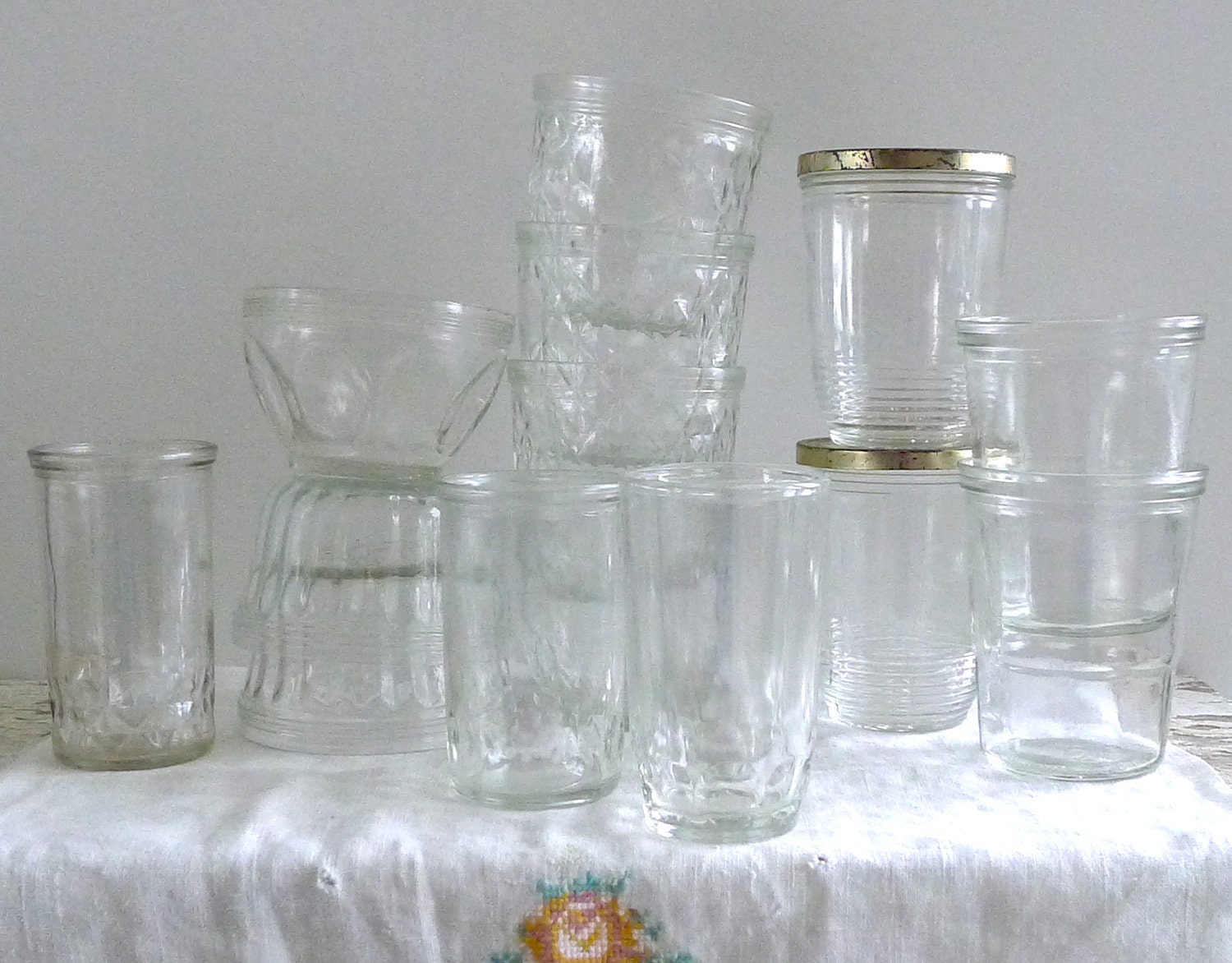 Vintage Jelly Jars Juice Glasses Variety of Fifteen