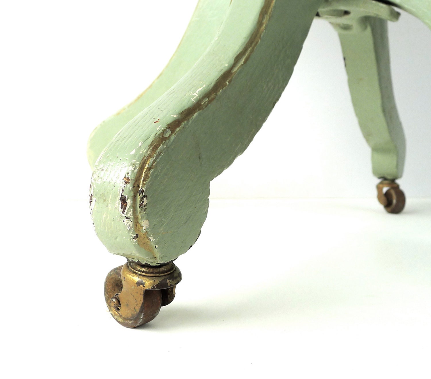 Antique Painted Mint Green Oak Piano Stool