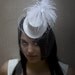 White mini top hat with ostrich feathers and veiling - bridal fascinator, wedding fascinator, bridal hat, mini top hat with veil