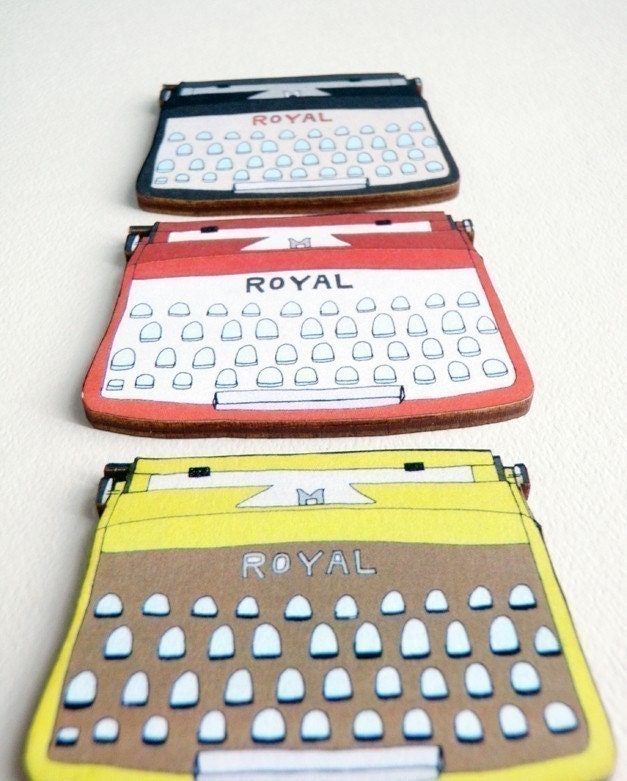 Typewriter Wood Brooch