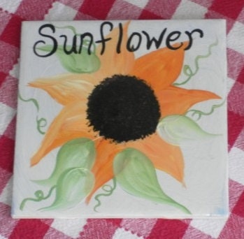 Hand Painted Country Farmhouse Sunflower Ceramic Tile Kitchen Trivet