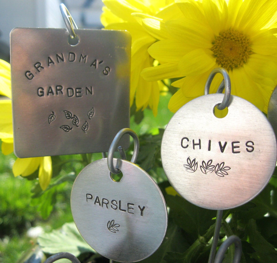 Extra Large hand stamped garden / herb marker .. 2" square