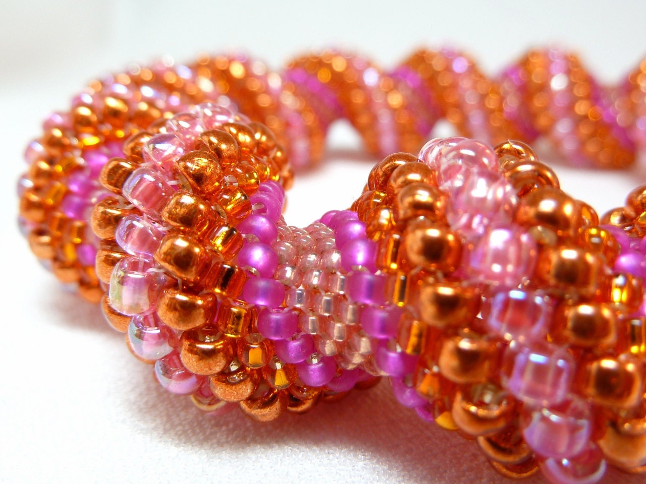 Tangerine Dream Cellini Spiral Beadwoven Bangle Bracelet - The Twisted Collection