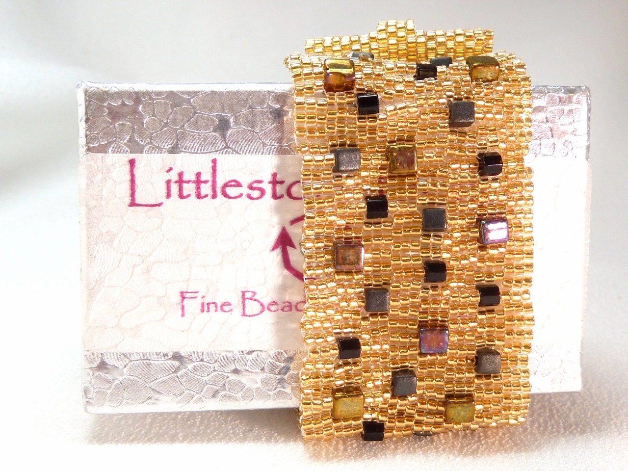 Golden Bricks Beadwoven Cuff Bracelet - Another Brick in the Wall Collection
