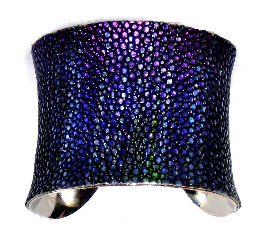 Stingray Cuff Bracelet in Metallic Blue Streaked Finish - by UNEARTHED
