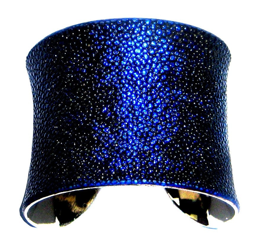 Stingray Leather Cuff Bracelet in Metallic Sapphire Blue - by UNEARTHED