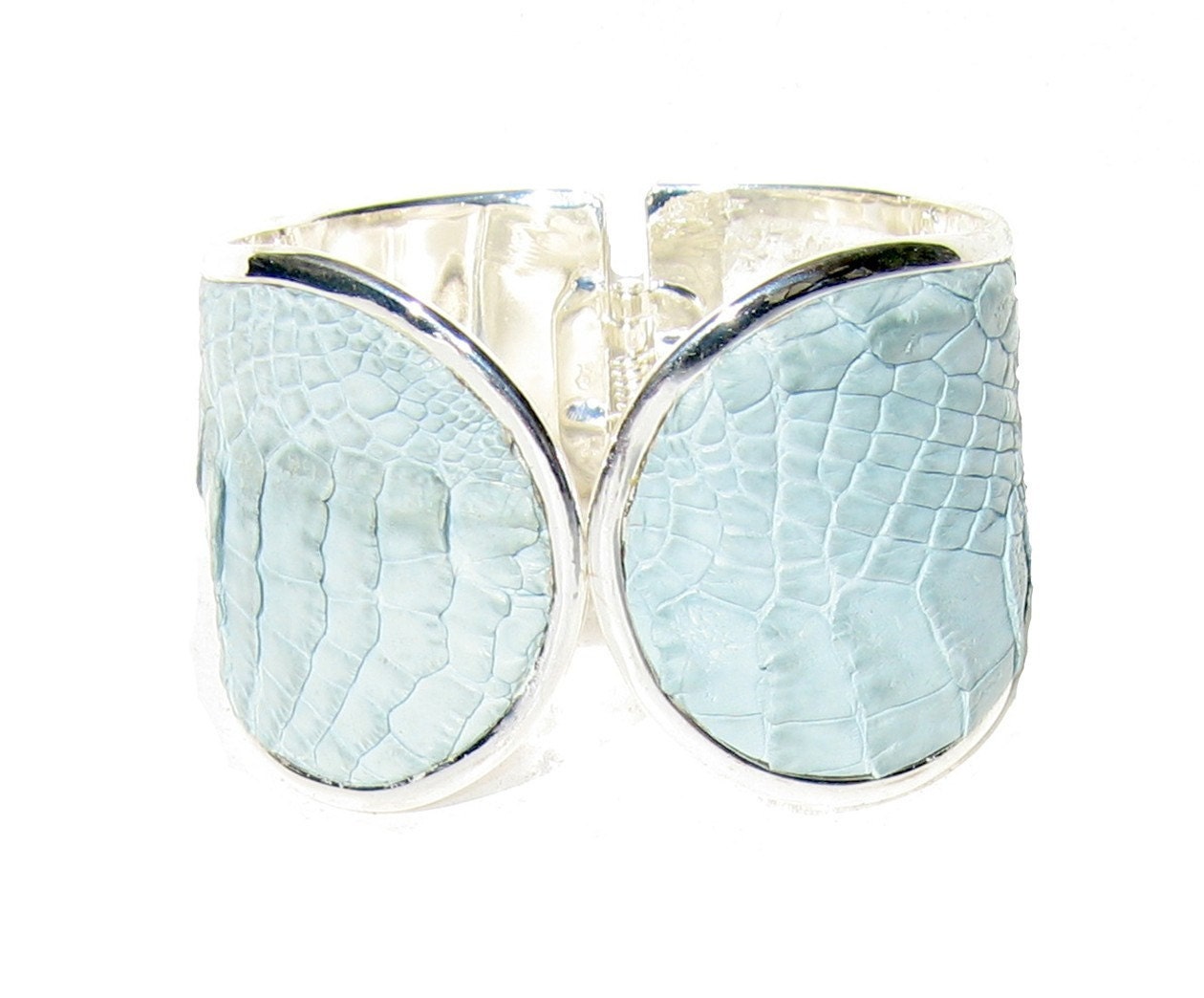 Baby Blue Alligator Silver Capped Cuff Bracelet - by UNEARTHED