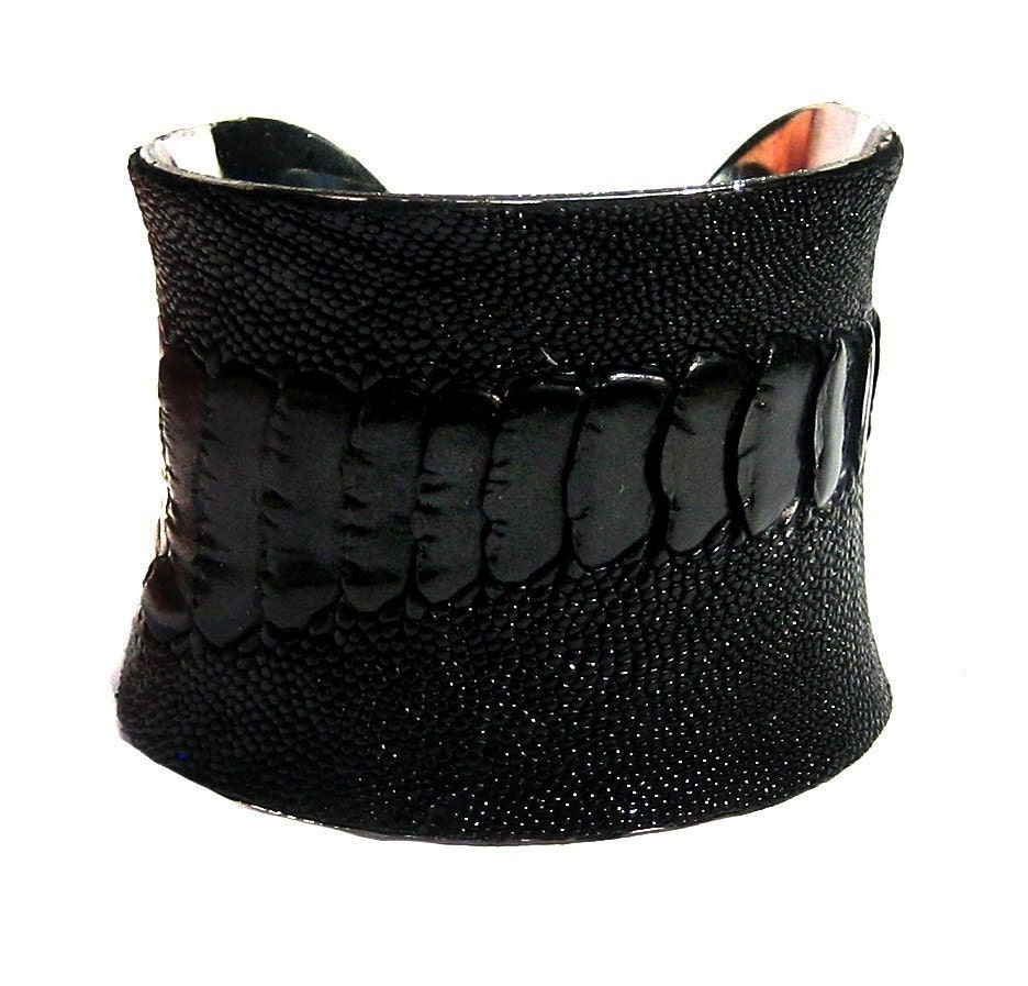 Black Ostrich Leather Cuff Bracelet - by UNEARTHED