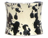 Black and Ivory Speckled Leather Cuff Bracelet - by UNEARTHED