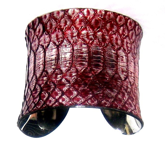 Metallic Silver and Red Snakeskin Cuff - by UNEARTHED