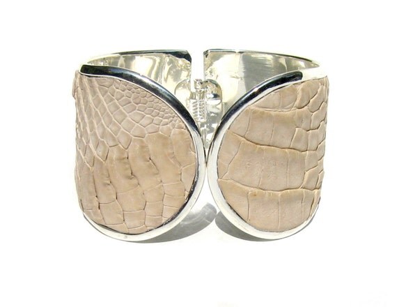 White Alligator Silver Capped Cuff