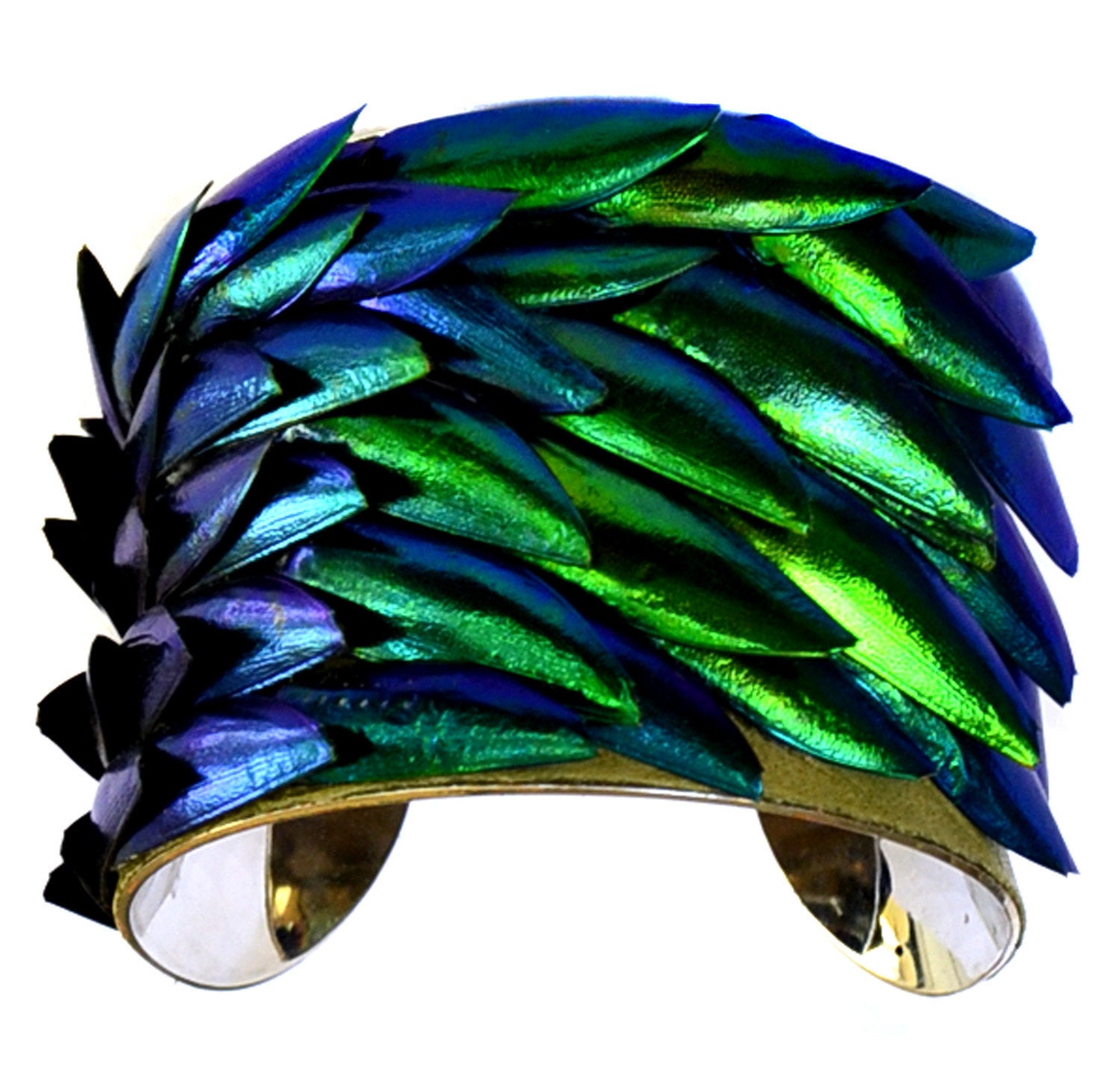 Jewel Beetle Wing Silver Lined Cuff Bracelet - by UNEARTHED