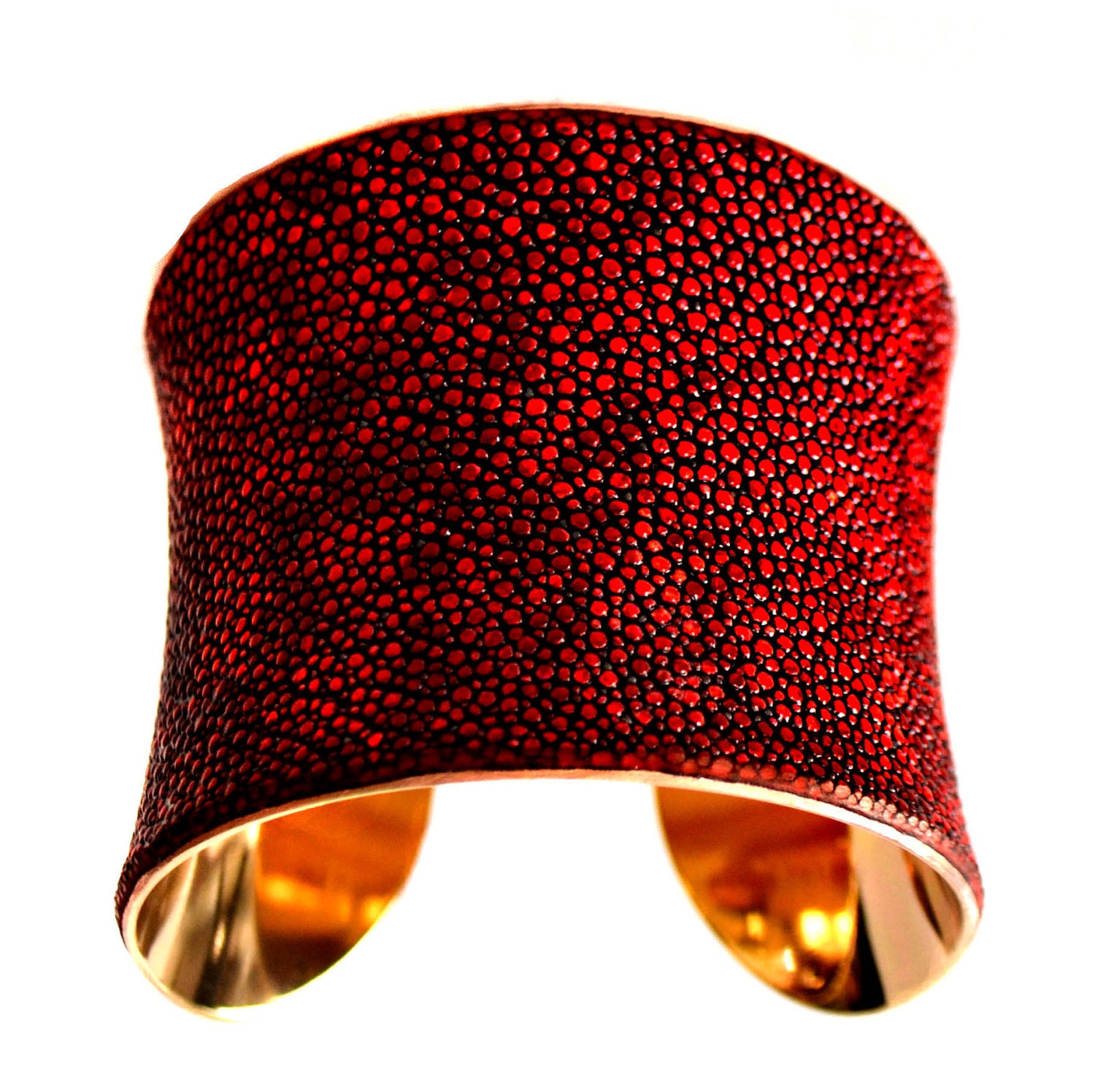 Red Metallic Stingray Gold Lined Cuff Bracelet - by UNEARTHED
